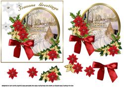 Snowy Village with Christmas Flowers