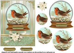 Christmas Snow Globe with Vintage Robin