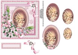 Vintage Christmas Scene with Pink Poinsettia Cameo Pyramid