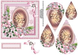 Vintage Christmas Scene and Pink Poinsettia Teardrop Pyramid