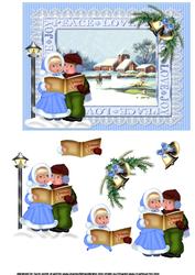 Peace Love Joy Vintage Christmas Scene + Carol Singers Blue