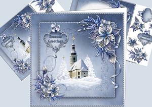 8x8 Snowy Church and Winter Flowers Mini Kit