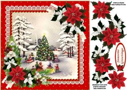 8x8 Traditional Vintage Christmas Scene Red