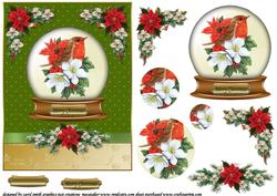 Christmas Robin and Poinsettias Snow Globe