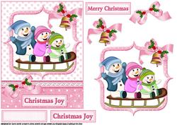 Snowman Sleigh Ride Pink Quick Card