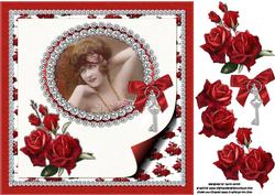 8x8 Vintage Lady with Diamonds and Roses