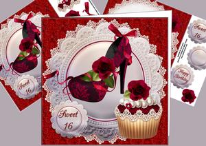 8x8 Sweet 16 Cupcake with Shoes Mini Kit