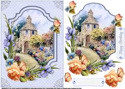 Dovecote Cottage with Roses and Iris Quick Card