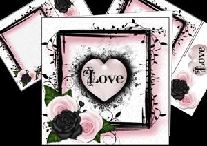 8x8 Pink and Black Roses and Heart Mini Kit