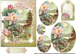 Love the Lotus at Sunset Cottage Green Background Pyramid