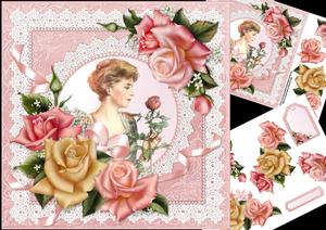 8x8 Elegant Vintage Lady with Edwardian Roses Mini Kit