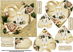 Golden Wedding Heart and Roses Pyramid