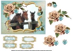 Three Horses at the Fence with Roses