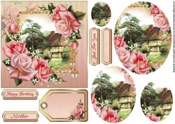 Vintage Cottage with Roses Pyramid