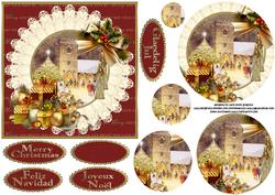 Vintage Christmas Church with Luxury Gifts Pyramid