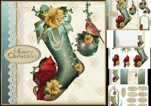 8x8 Vintage Christmas Stocking with Cardinals Mini Kit