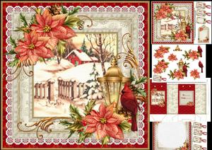 8x8 Snowy Red Cottage with Red Cardinals