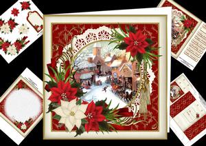 8x8 Vintage Christmas Scene with Poinsettias Mini Kit
