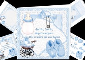 8x8 Bottles Booties and Pins New Baby Boy Mini Kit
