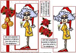 Stella Singing with Her Christmas Wine Quick Card