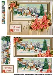 Vintage Christmas Scene with Beautiful Poinsettia Pyramid