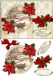 Christmas Vintage Scene with Poinsettias Quick Card