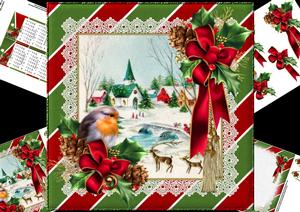 8x8 Vintage Christmas Scene with Red Robin Mini Kit