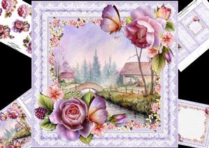 8x8 Bridge Over the River Scene with Roses Mini Kit