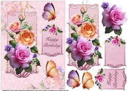 Spring Roses with Butterflies Quick Card