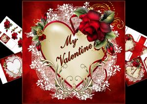 8x8 Valentine Heart with Lace and Roses Mini Kit