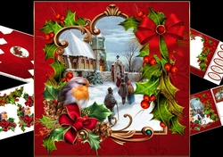 8x8 beautiful Christmas Robin with vintage scene mini kit