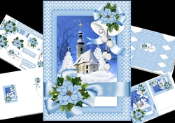 Snowy Christmas church with wrap around bow mini kit