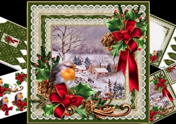 8x8 Christmas robin with snowy cottages scene mini kit