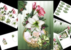 Vintage holiday flowers with cute little kitty mini kit