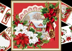 8x8 Snowy cottage scene with poinsettias 2 mini kit