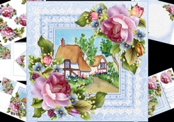 8x8 spring roses with choice of 2 cottage scenesmini kit
