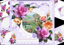 8x8 thatched cottage with roses in lace frame mini kit