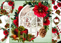 8x8 Vintage Christmas through the window choice of 2 scenes mini kit