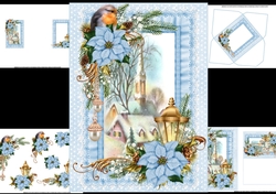 Christmas Robin with church scene mini kit