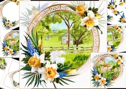 8x8 Country cottage with dancing daffodils 2 choice of scenes mini kit