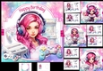 7x7 Gamer girl birthday choice of four mini kit