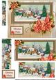 Vintage Christmas Scene with Beautiful Poinsettia Pyramid