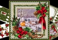 8x8 Christmas robin with snowy cottages scene mini kit