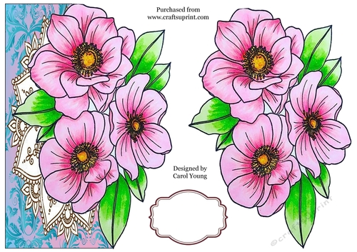 Pink Flowers Over The Edge Card Front