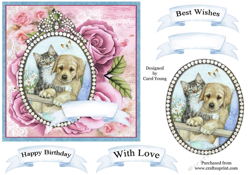 Jewelled Cameo 9 Puppy & Kitten