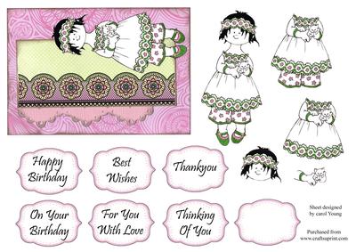 Girl with Kitten Card Topper