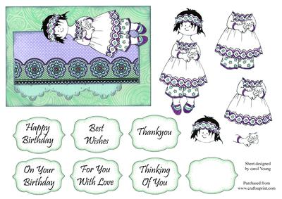 Girl with Kitten Card Topper