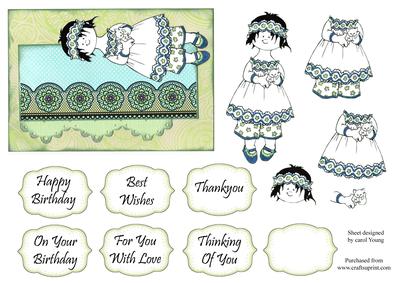 Girl with Kitten Card Topper