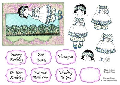 Girl with Kitten Card Topper