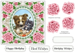 Pretty Rose Frame Puppy and Kitten